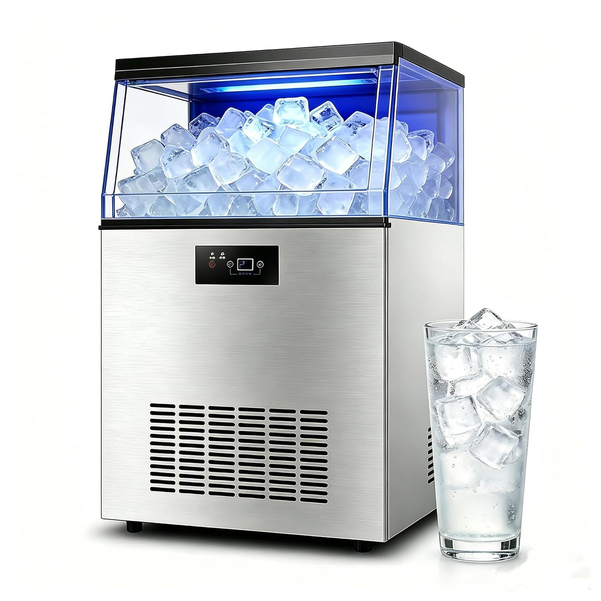 PEIXU Máquinas para hacer hielo, Máquina para Hacer Hielo Comercial e Industrial 60KG/24H, Panel LCD Inteligente, Ideal para Uso Profesional en
