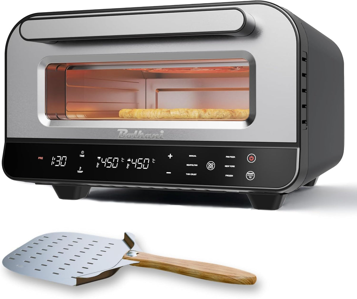 Bolkani Hornos individuales para pizza, Horno eléctrico para pizza con piedra para pizza, 450 °C para pizza crujiente en 2 minutos, 1700 W