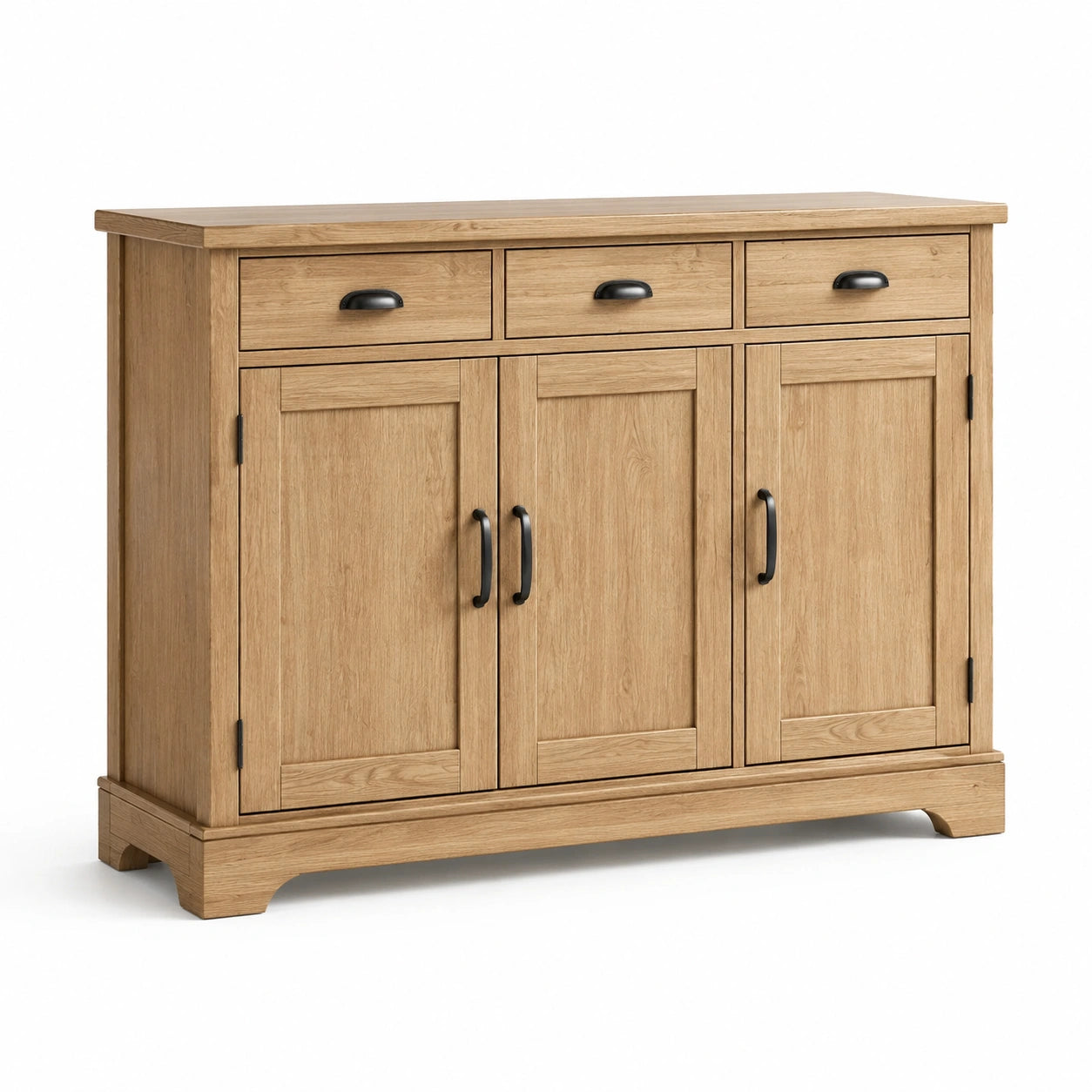 Aparador de Madera de Roble Claro con 3 Puertas y 3 Cajones 120x40x80 cm