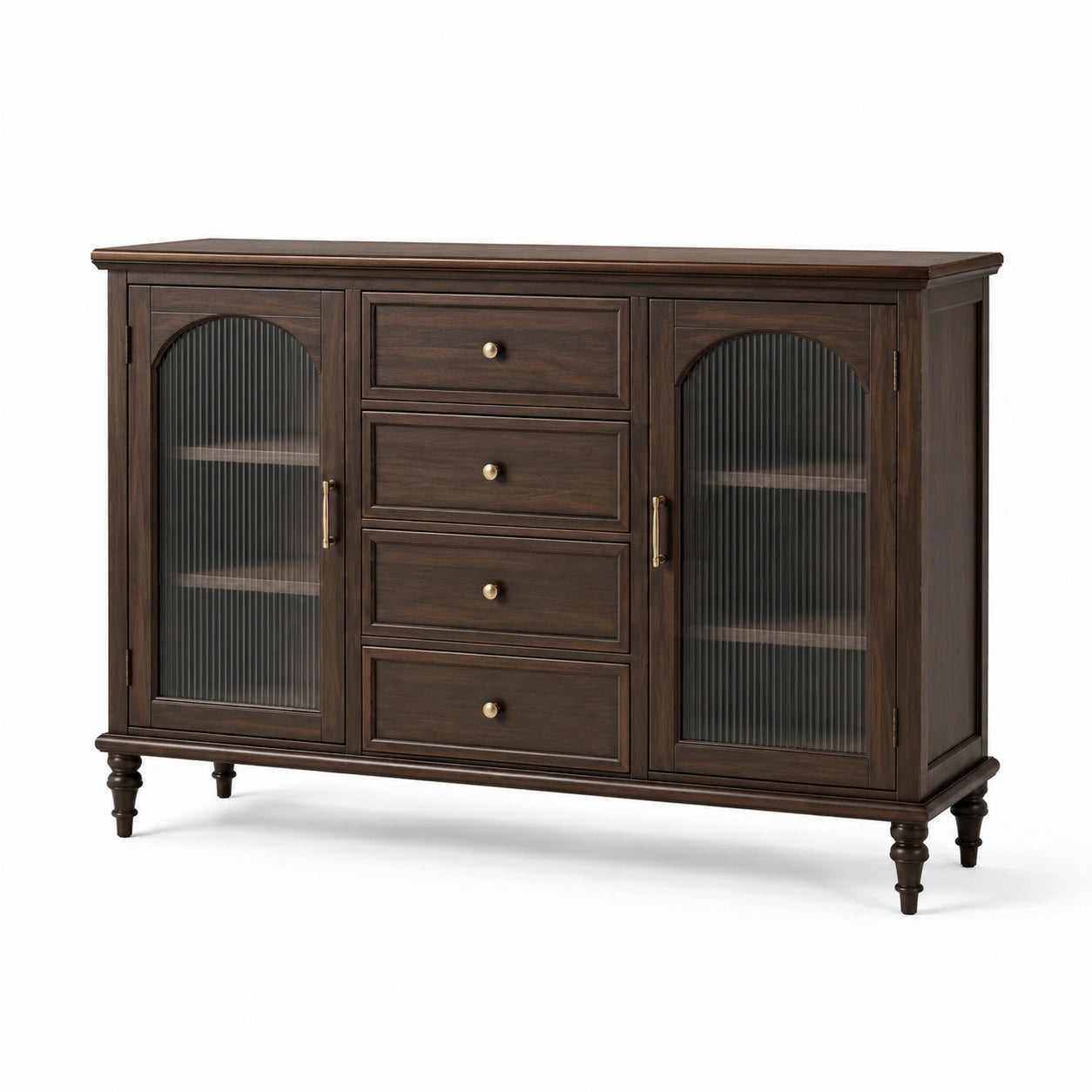 Aparador de Madera con Puertas de Vidrio Templado y Cajones Marrón Oscuro 120x40x85 cm