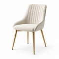 Silla de tela de poliéster beige con patas de metal dorado, 84 cm de altura