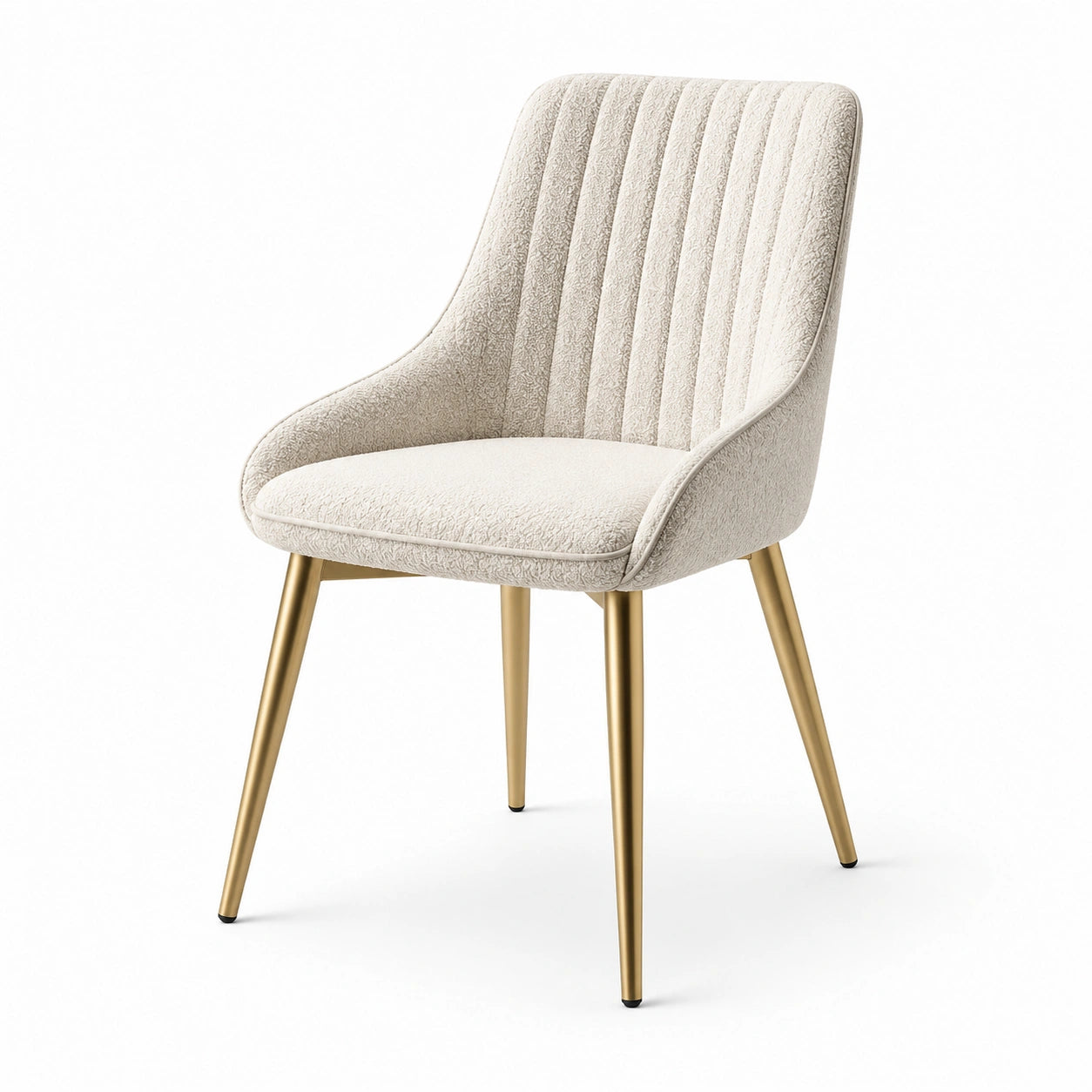 Silla de tela de poliéster beige con patas de metal dorado, 84 cm de altura