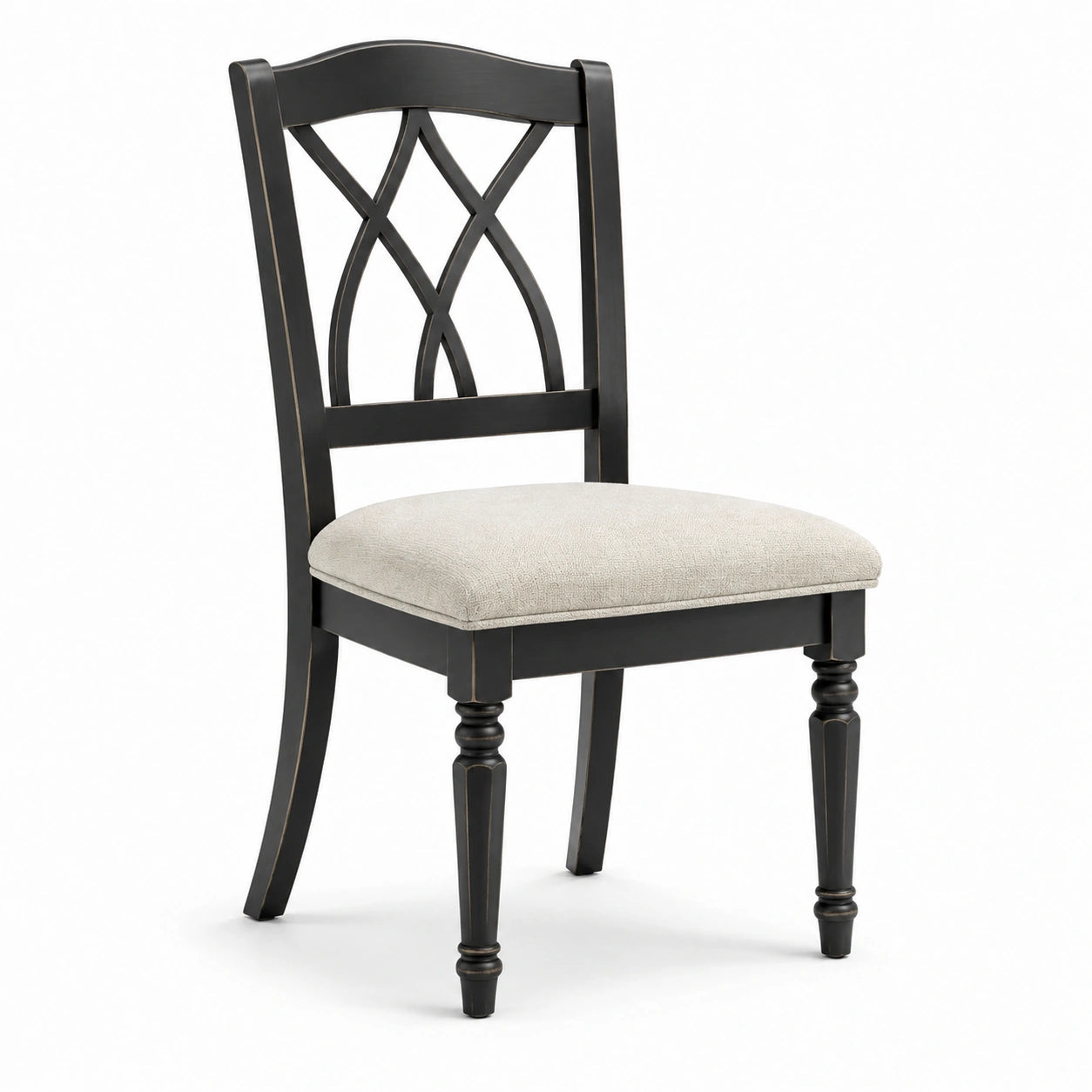 Silla de comedor de madera negra y asiento de poliéster beige