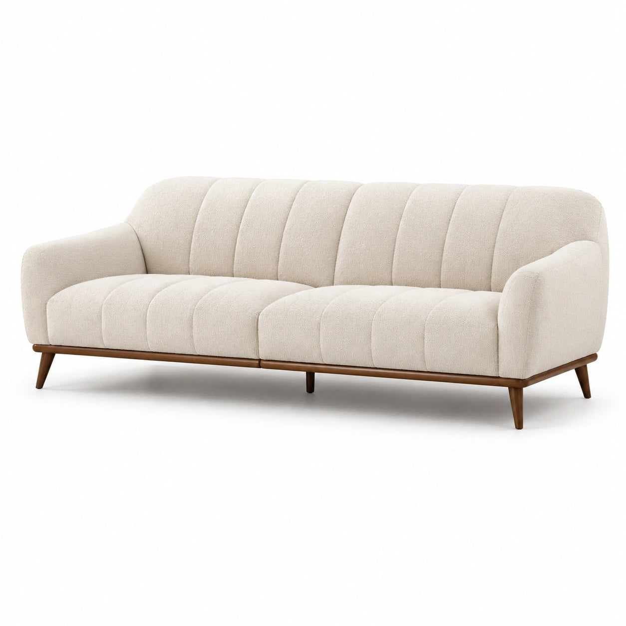 Sofá de tres plazas de madera y poliéster beige 220 cm