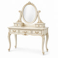 Tocador de Madera Beige con Espejo Ovalado y 5 Cajones