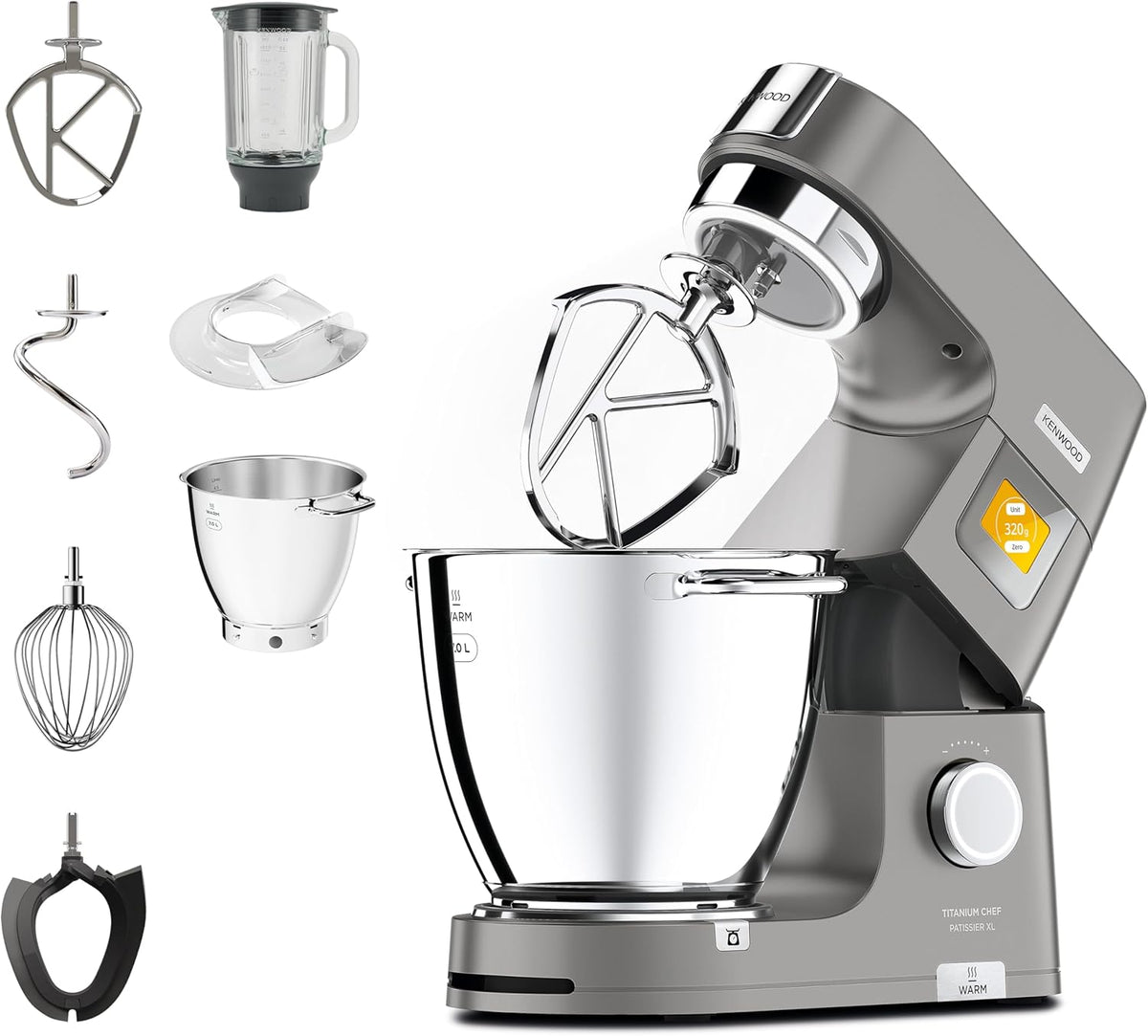 Robots de cocina de kenwood, Titanium Chef Pattissier - Robot de Cocina (1400 de potencia, bol de 7 litros y batidora de vaso de cristal incluidos, 4