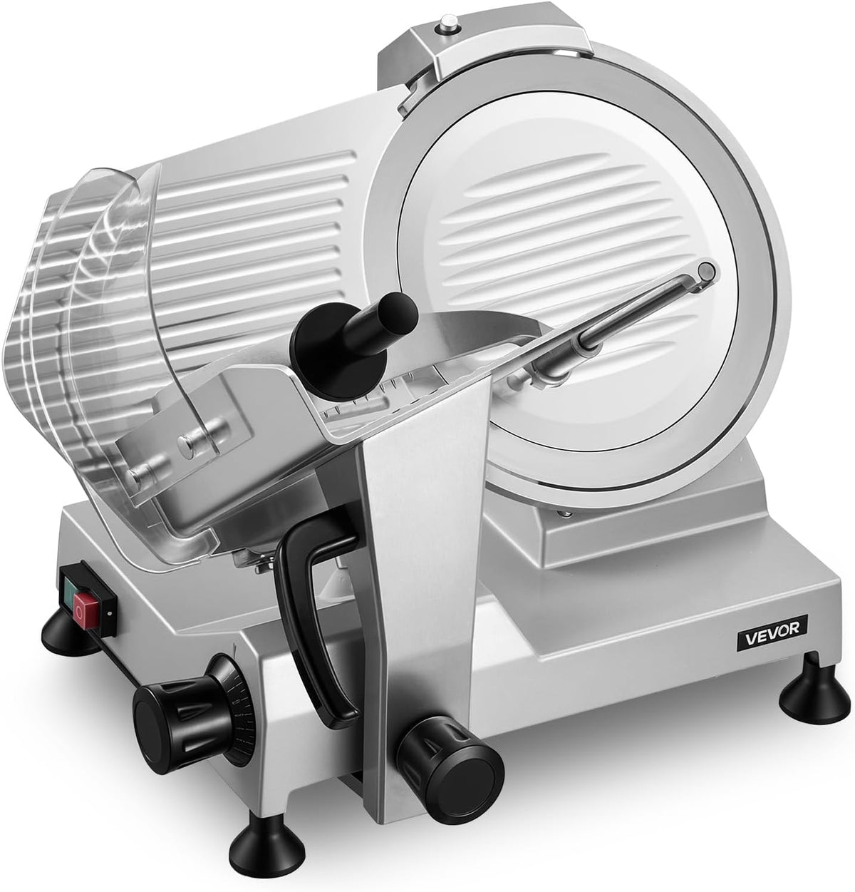 VEVOR Picadoras de carne, Cortafiambres Eléctrico 400 W, Cortadora de Carne Comercial con Cuchilla de Acero al Carbono de 30 cm y bandeja para