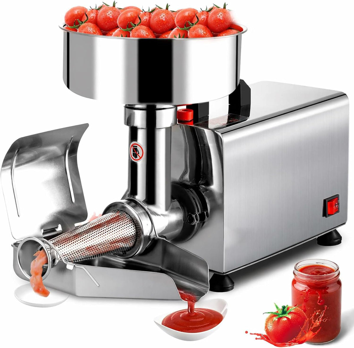 Pasapuré s eléctrico 450 W, filtrado Fino, Acero Inoxidable 304, hasta 150 kg/h, para passata de Tomate, puré, Mermelada y Salsa casera, MASTLOUFUL