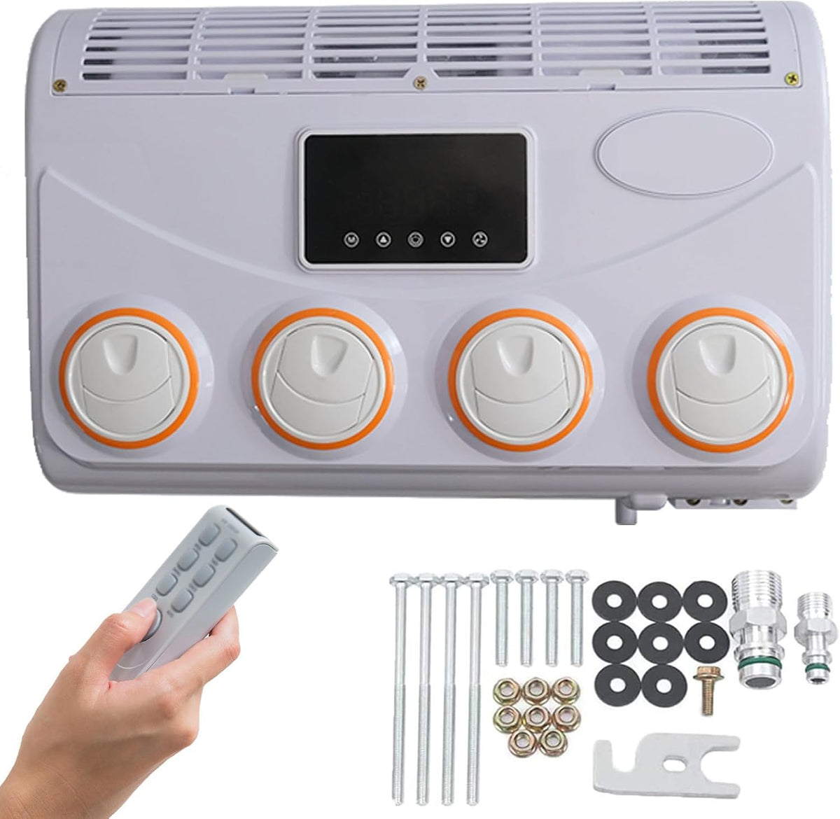 Aire acondicionado ELOMAS, 12V/24V Aire y Acondicionado Autocaravana, Conjunto Evaporador, DC Aire Acondicionado, Juego Ventilador Techo Coche, Mini