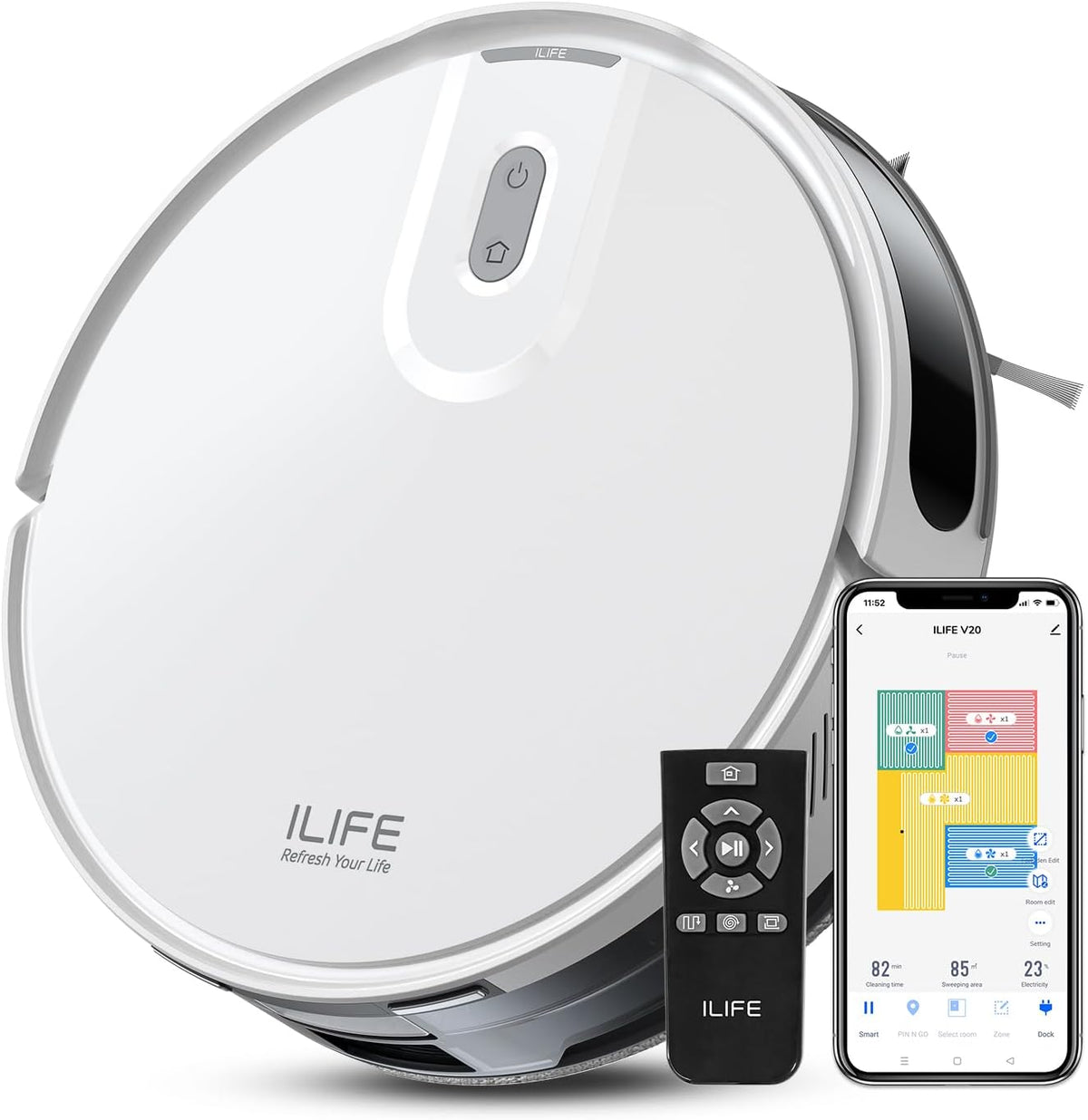 Robot aspirador V20 con navegación láser, succión de 5000 Pa, limpieza personalizada, ideal para pelo de mascotas y suelos diversos, compatibilidad