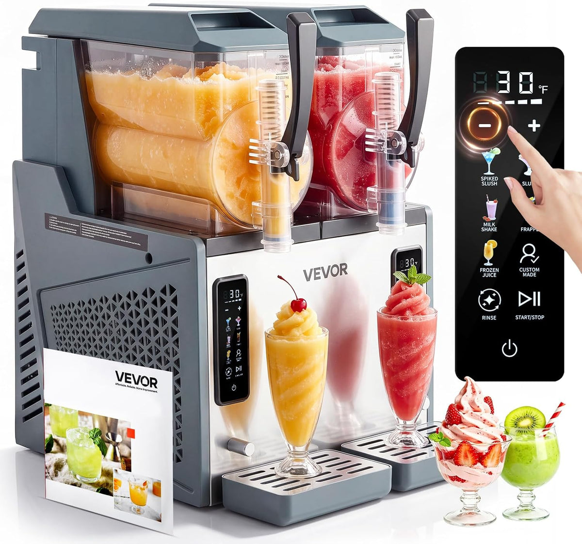 VEVOR Máquinas para hacer hielo, Máquina para Hacer Granizados con 2 Tanques de 4 L, Máquina de Granizado de Hielo para Hogar, sin Necesidad de Hielo