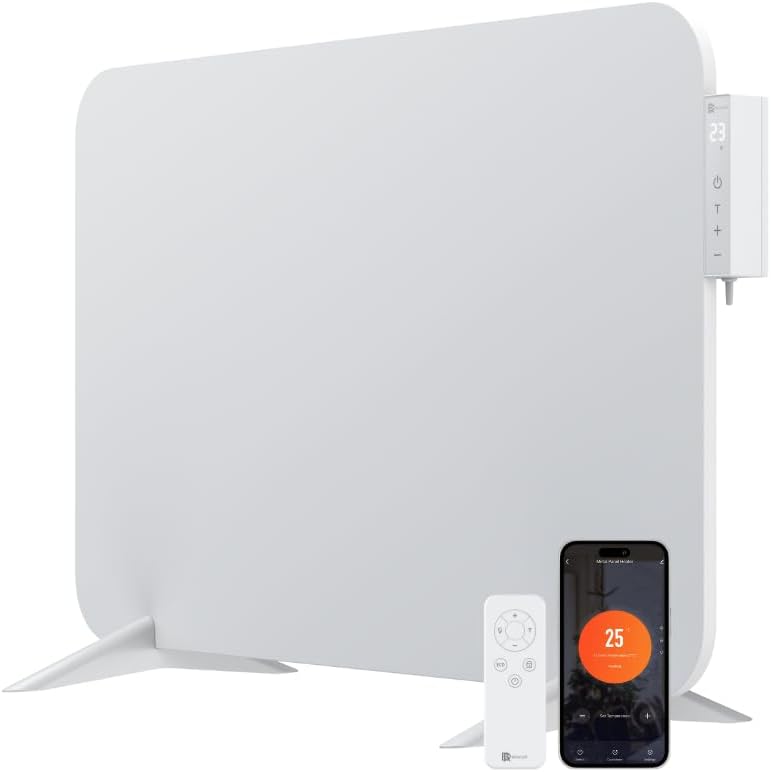 Radiador calefactor eléctrico por infrarrojos 450 vatios con termostato inteligente y mando a distancia, WIFI y app - para montaje en pared o uso