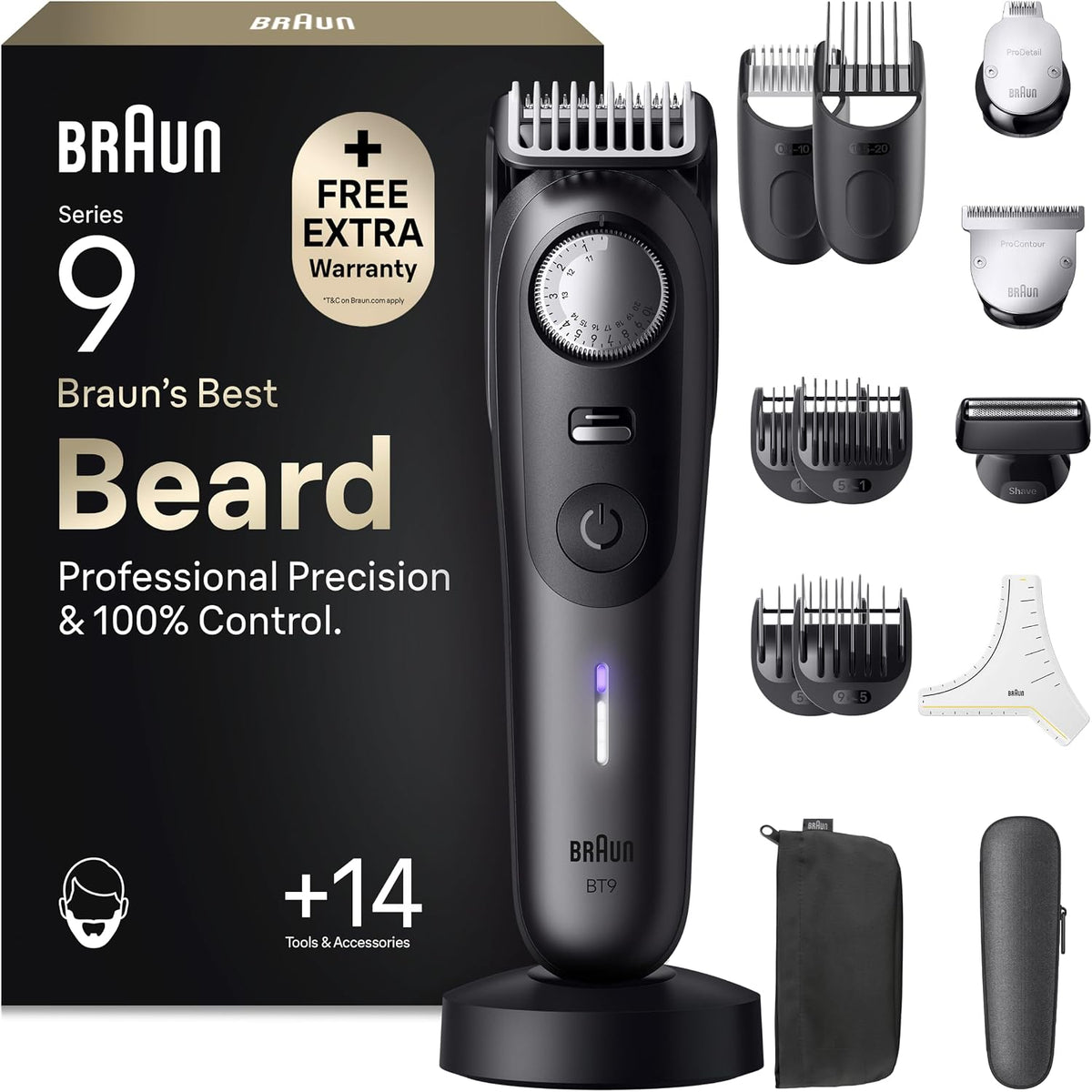 Cortadoras de vello facial Braun, Recortadora de Barba Hombre Series 9, BT9565, Titanio