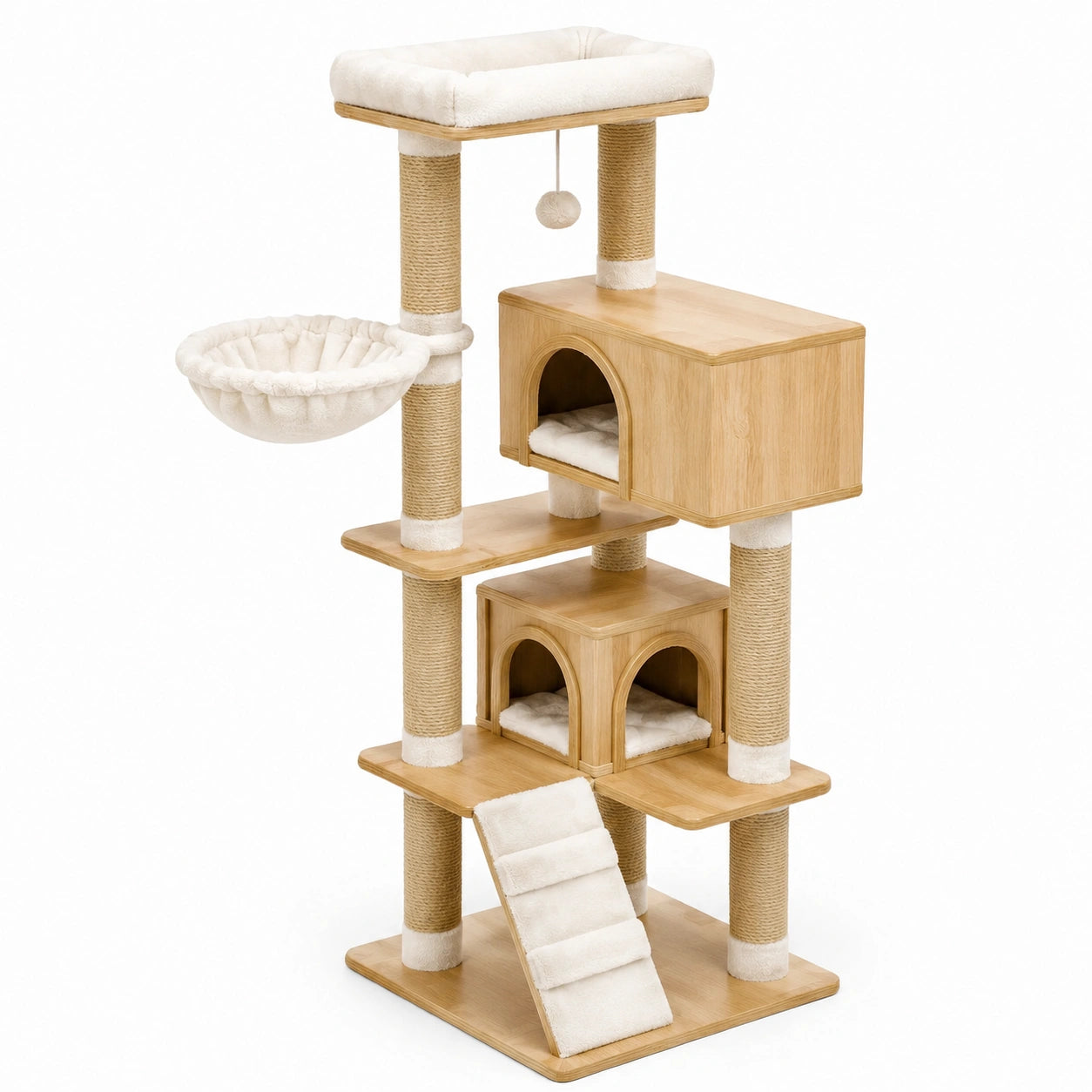 Árbol rascador para gatos de madera y sisal 130x60x55 cm beige