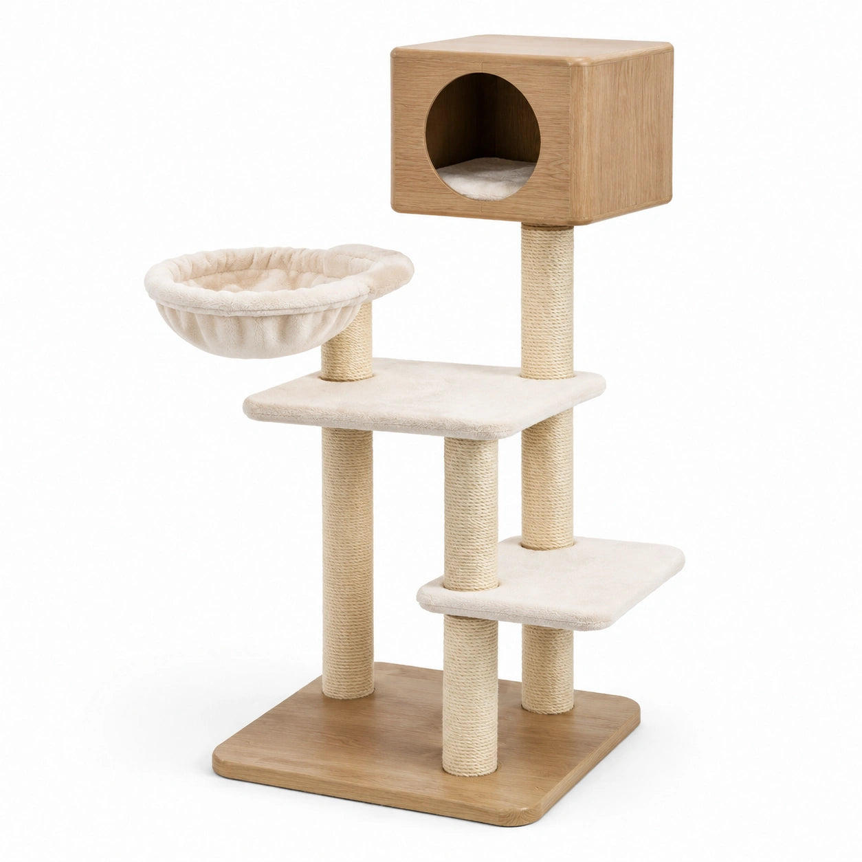 Árbol para gatos de madera y sisal con cueva y hamaca 60x40x70 cm
