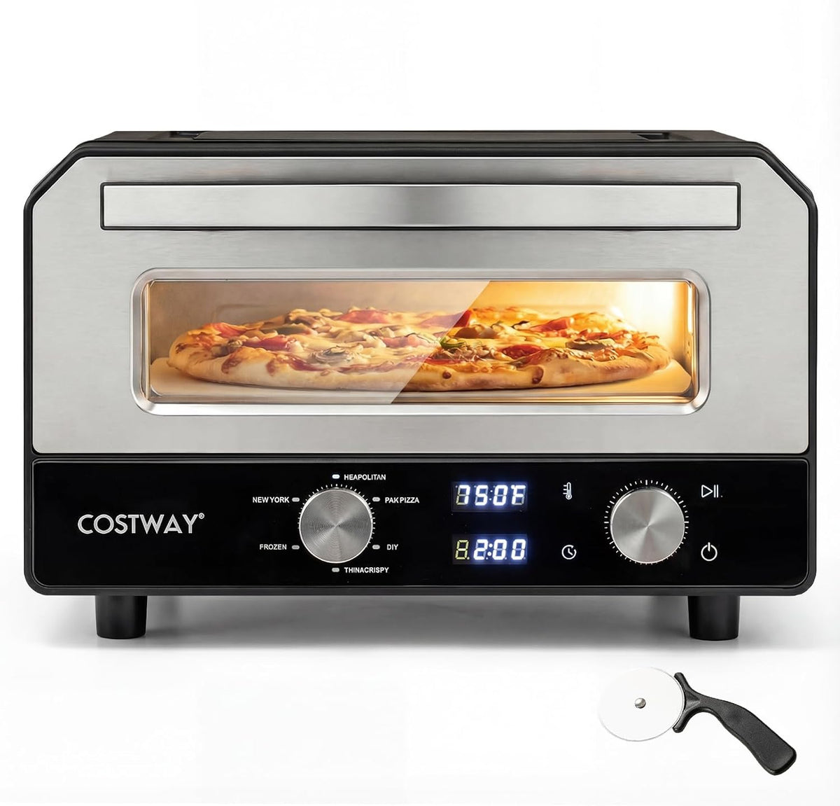 Hornos individuales para pizza de FANTASK, Horno eléctrico para pizza hasta 400 ℃, 6 programas, función de horneado en 2 minutos, piedra para pizza y