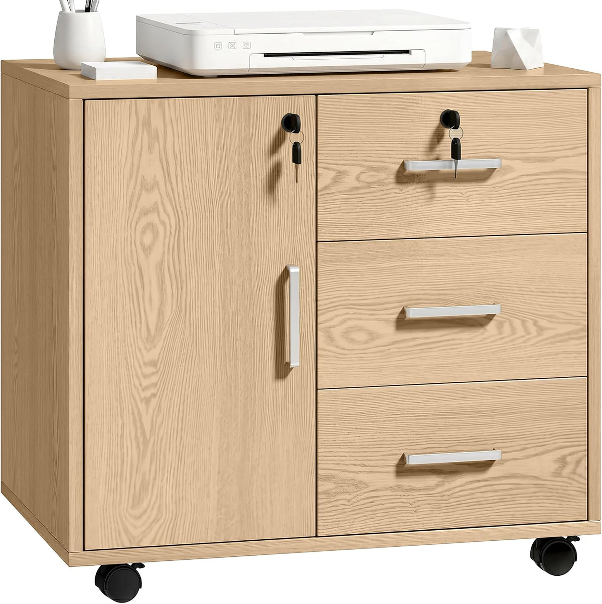 Cajonera HOMCOM, Archivador Cerrable con 3 Cajones 40x60x56 cm Marrón