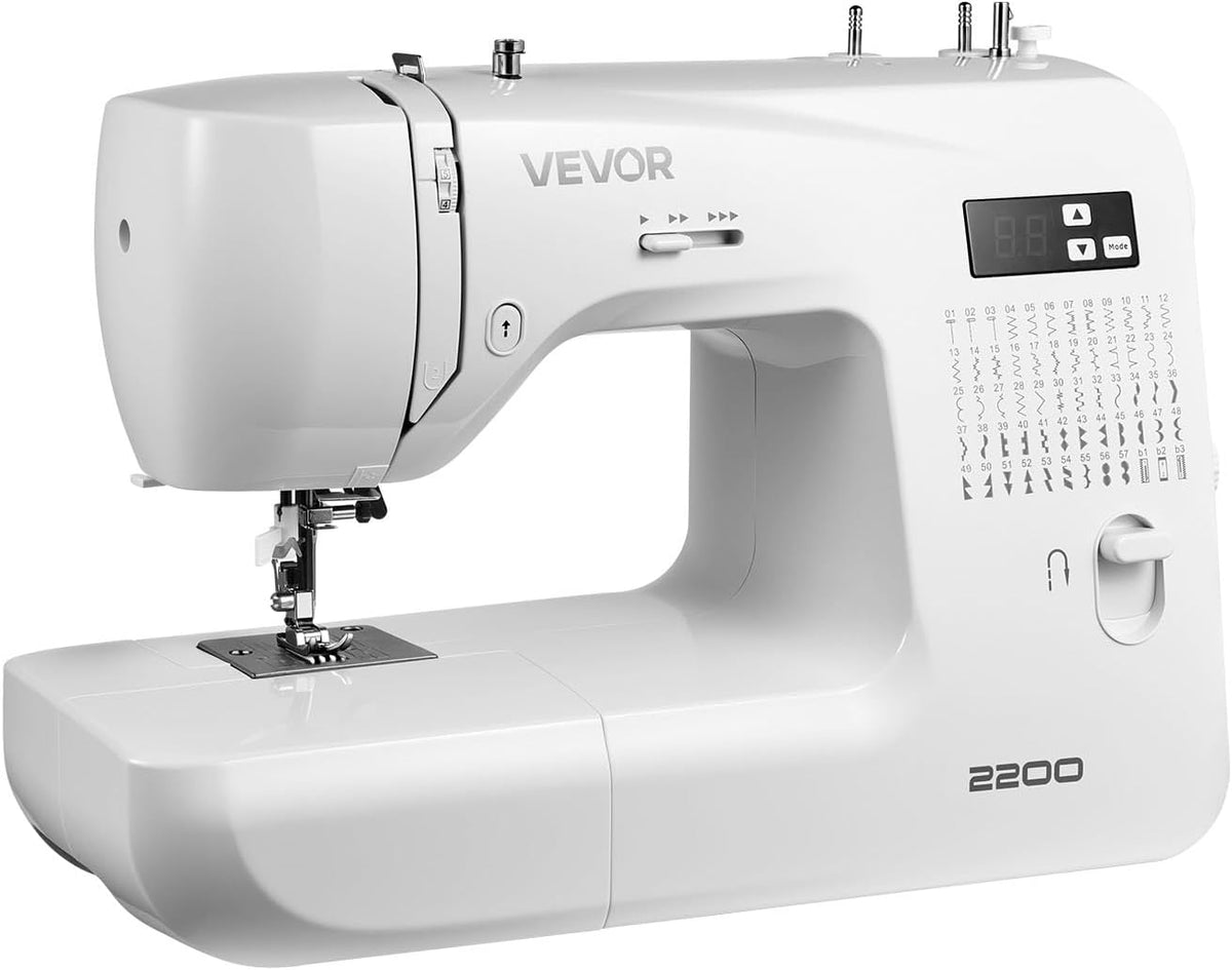 VEVOR Máquinas de coser básica, Máquina de Coser, Máquina de Coser Digital con 60 Aplicaciones de Puntadas, Pantalla LED, Pedal y Luz LED, Estructura