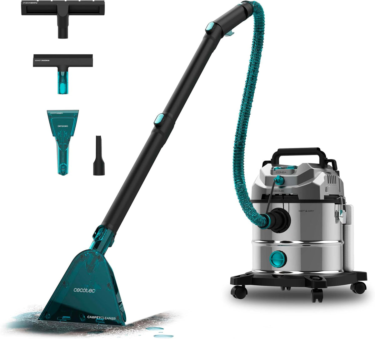 Cecotec Aspiradoras industriales para sólidos y líquido, Aspirador Sólidos, Líquidos, Tapicerías y Alfombras con Cable Conga CarpetClean 20000 Pro