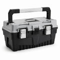 Caja de herramientas de plástico con asa de aluminio y cierres de acero inoxidable