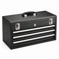 Caja de herramientas de metal negro con cerradura y 3 cajones