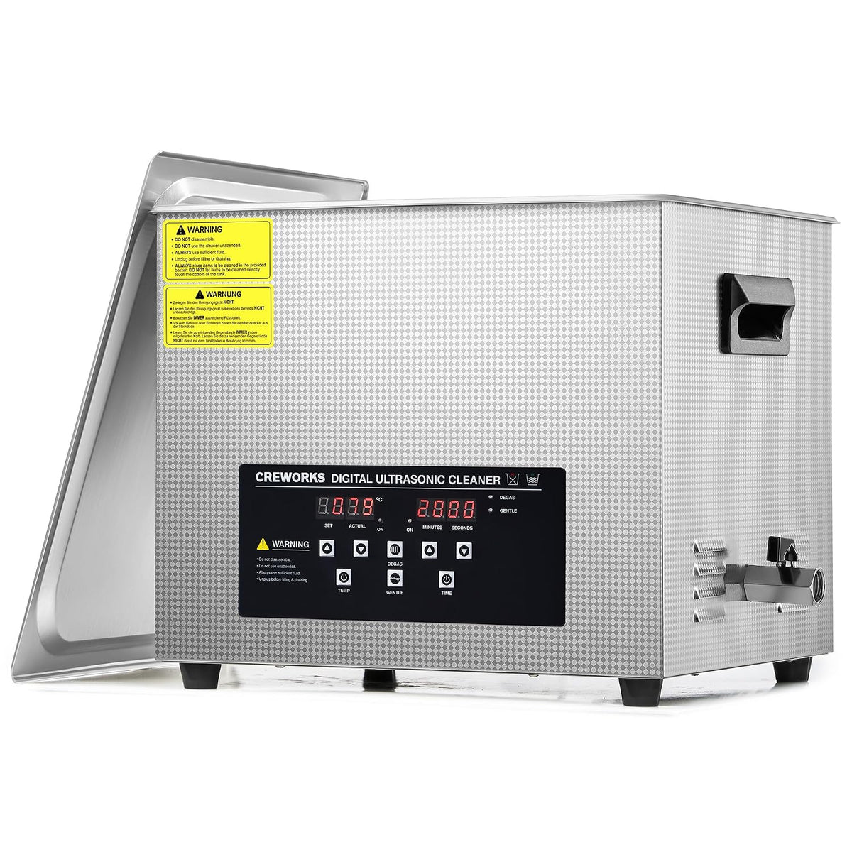 Suministros de limpieza de laboratorio de CREWORKS, 15L 360W Limpiador Ultrasonidos con Calefacción Temporizador Maquina de Limpieza Ultrasonidos