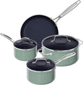 Baterías de cocina Healthy Duralon - Batería de cocina (7 piezas, cerámica azul con revestimiento antiadherente, con infusión de diamante, resistente