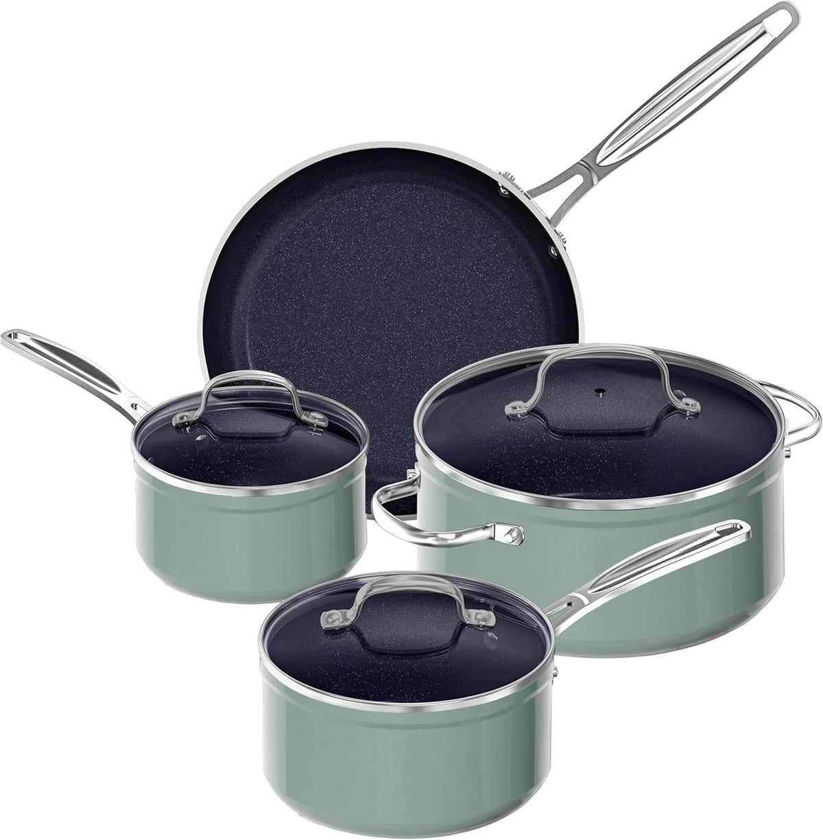 Baterías de cocina Healthy Duralon - Batería de cocina (7 piezas, cerámica azul con revestimiento antiadherente, con infusión de diamante, resistente