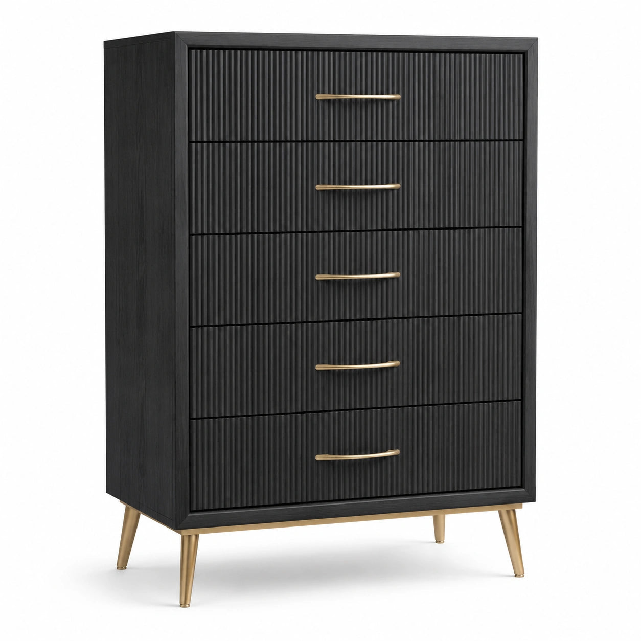 Cajonera de madera negra con patas doradas