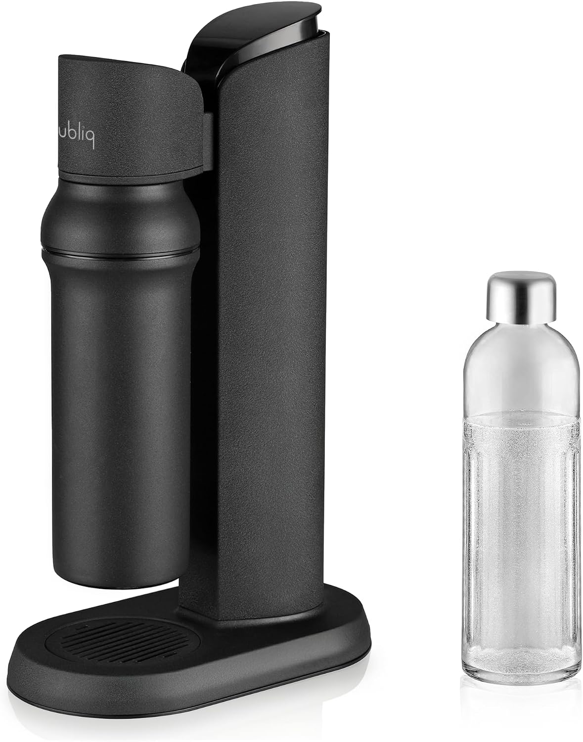 Dispensadores de agua fría y fuent bubliq, glass carbonator - Aireador de acero inoxidable con botella de cristal de 1 l, diseño minimalista, acabado