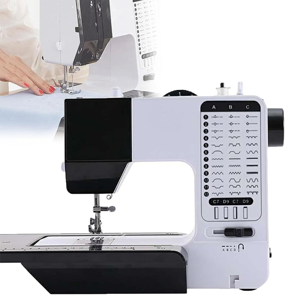 Máquinas de coser básica de Generic, Máquina de coser industrial - Portátil automática con 38 puntadas integradas, 12 funciones, adecuada para telas