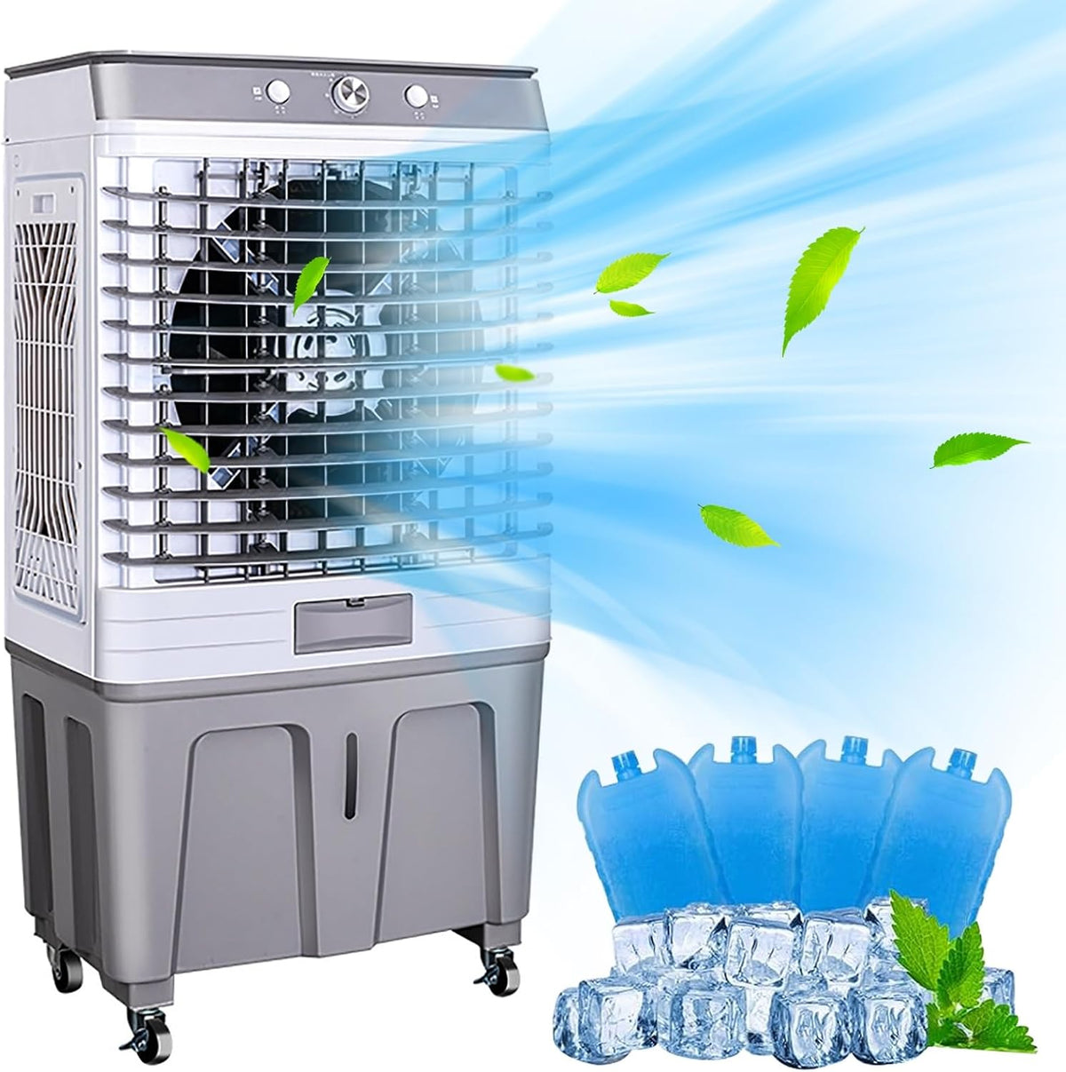Aire acondicionado portátil Ventilador de aire evaporativo comercial, humidificador industrial con tanque de agua grande de 80 L, aire acondicionado 3