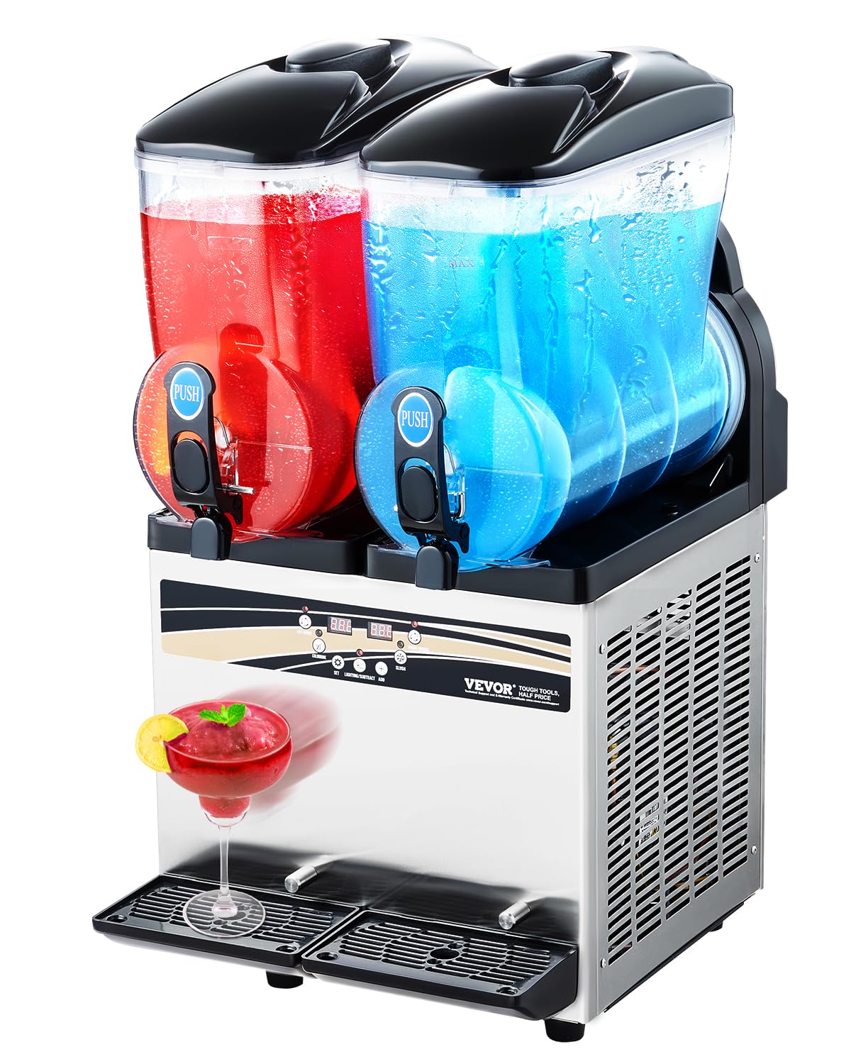 VEVOR Electrodomésticos especializados y utensilios eléctrico, Máquina para Hacer Granizados con Doble Tanque de 15 L x 2, Acero Inoxidable, para