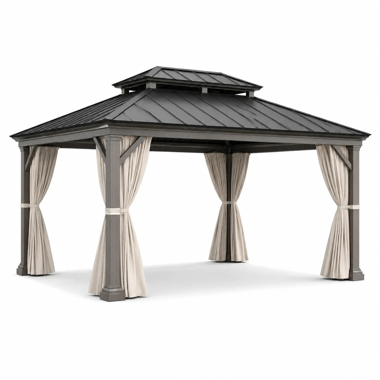 Cenador de Aluminio y Acero con Cortinas Beige 4x3m
