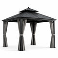 Pabellón de Jardín Metálico Negro 3x3m con Cortinas de Tela