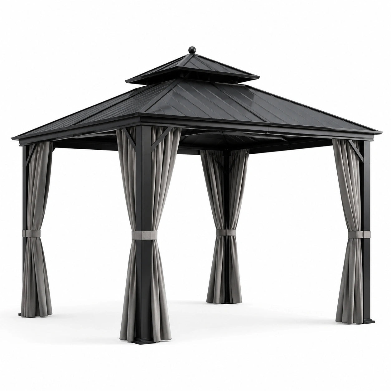Pabellón de Jardín Metálico Negro 3x3m con Cortinas de Tela