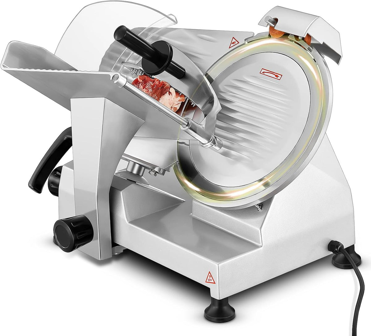 FOHERE Cortafiambr, Rebanadora de carne eléctrica, rebanadora de carne comercial de 240 W, cortadora de alimentos con hoja de acero al carbono de 25