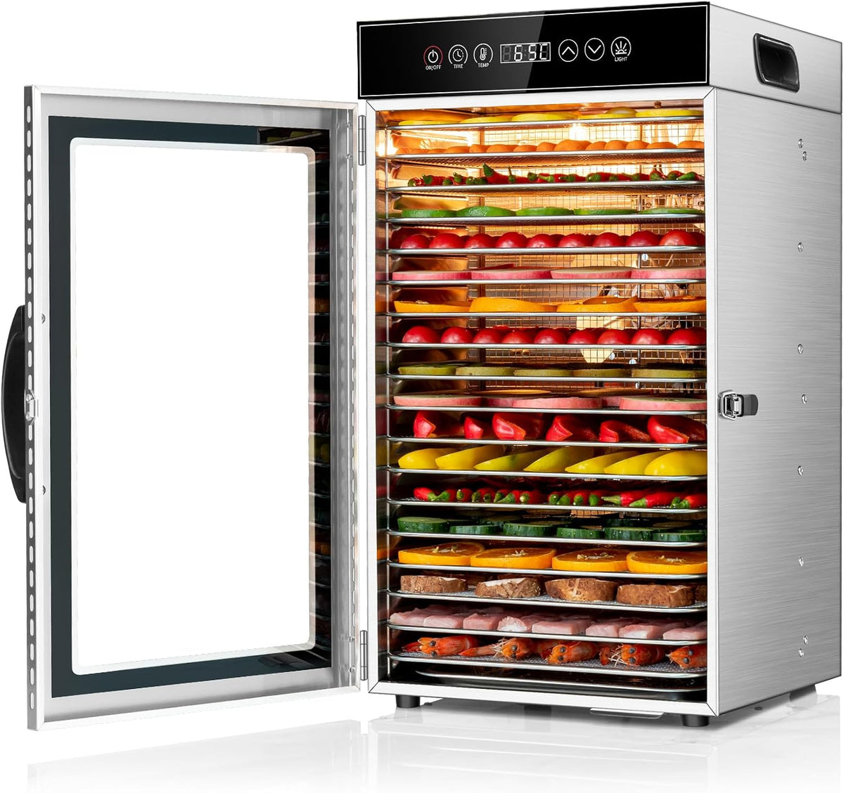 Deshidratador de Alimentos Comercial 18 Bandejas, 800W Deshidratador de Acero Inoxidable con Circulación de Aire 360°, Gran Capacidad para Carne
