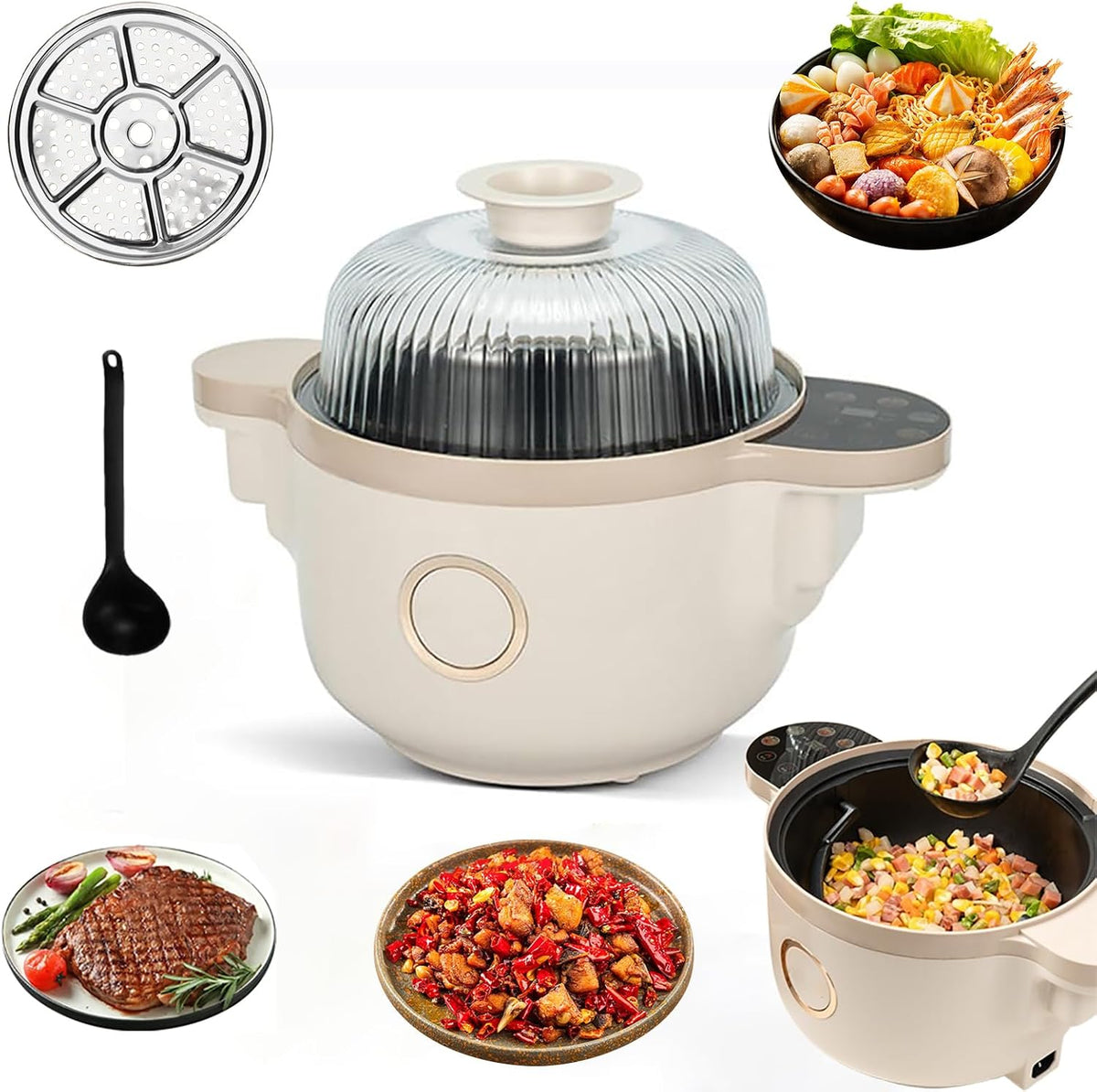 Generic Woks eléctrico, Máquina de cocción automática: wok de 1400 W, capacidad de 3, 5 L, rotación de 360°, calefacción completa 3D, sartén
