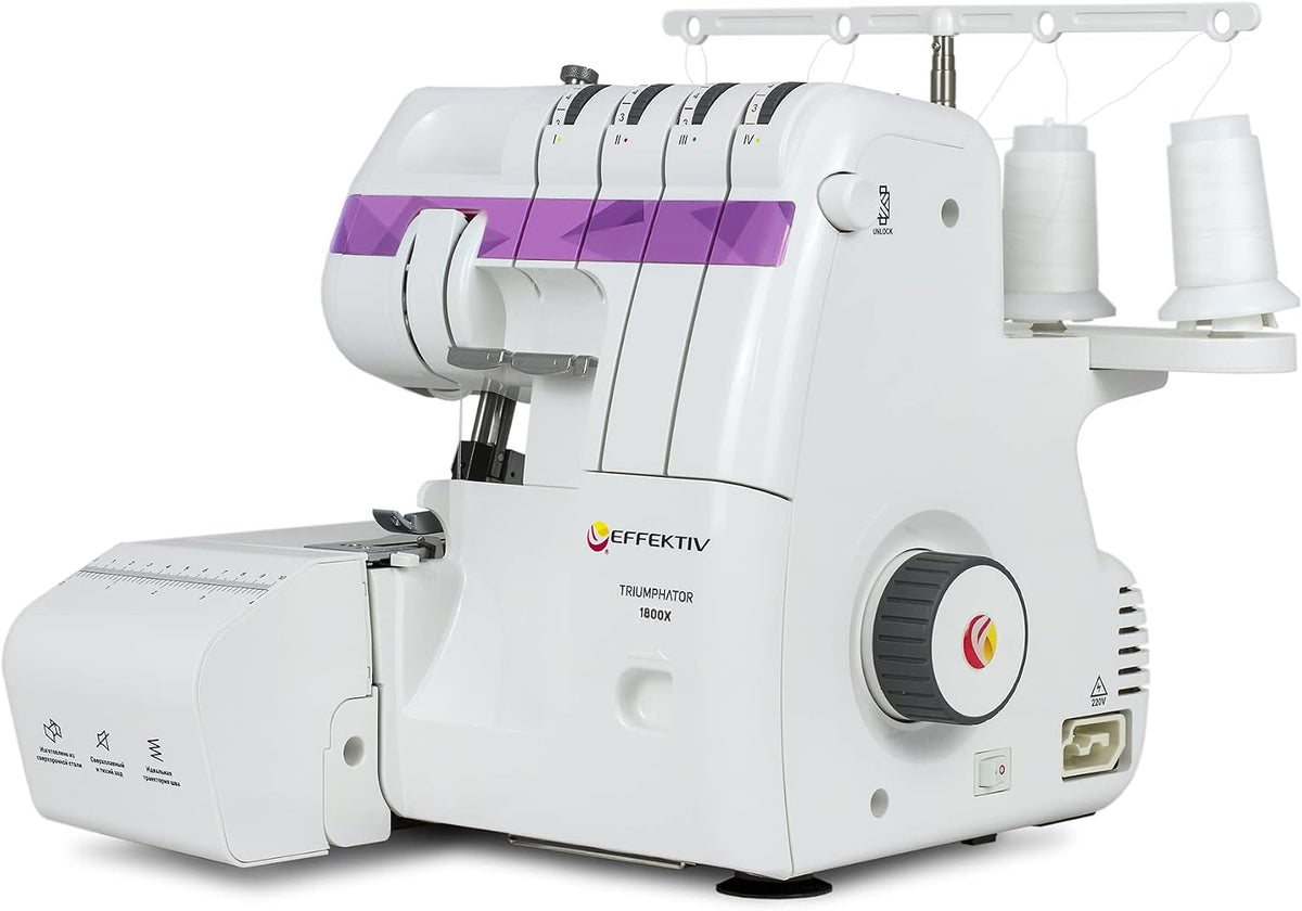 EFFEKTIV Máquinas para puntada de seguridad, Remalladora Overlock 1800X, Máquina Overlock 3/4 Hilos con Diferencial, Enhebrado Automático, 1300