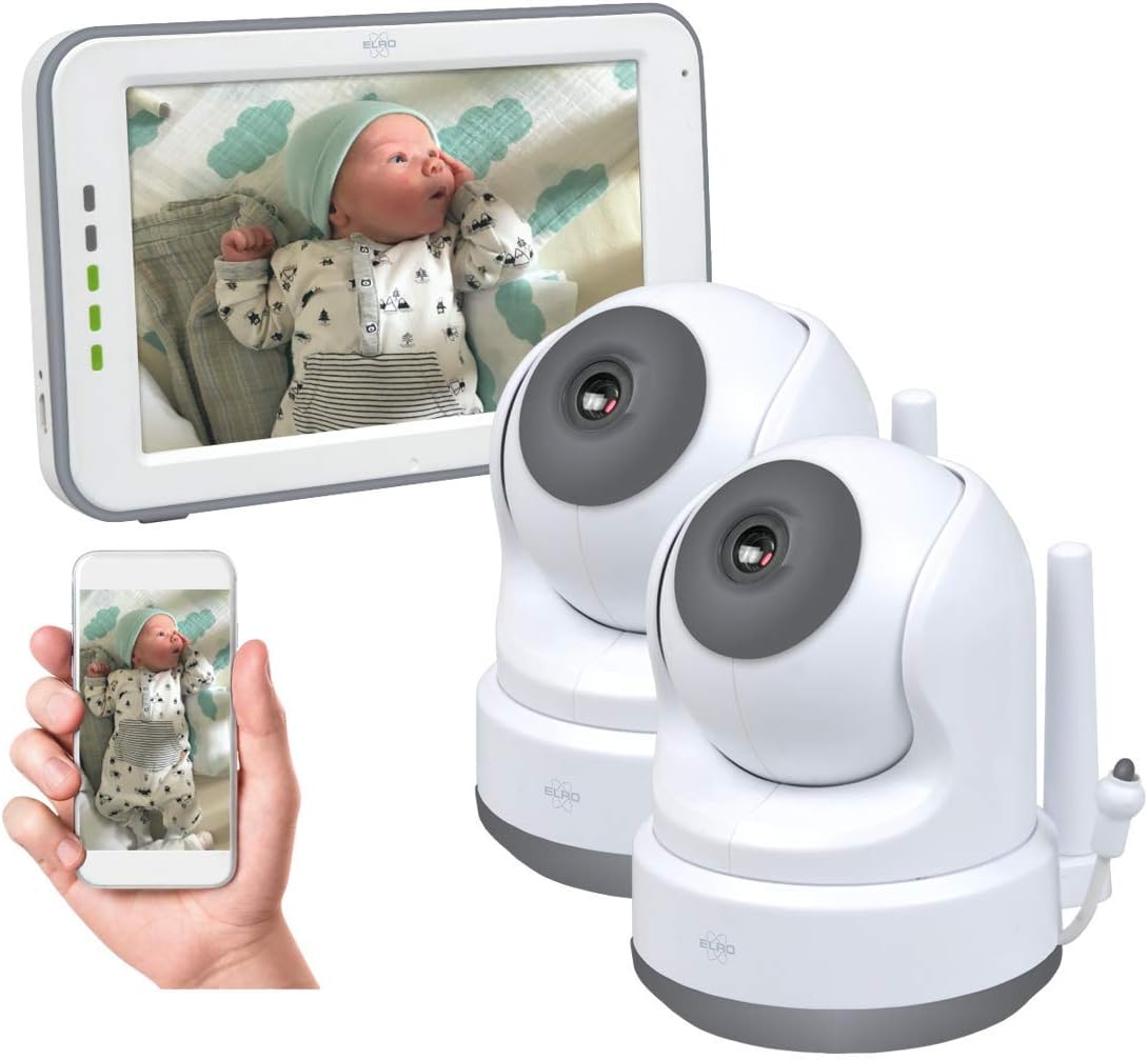 ELRO BC3000-2 Monitores de vídeo, Monitor Royal para bebés con pantalla táctil HD de 12, 7 cm y aplicación con cámara adicional, 1 pieza (paquete de