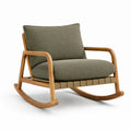 Sillón mecedora de madera y lino poliéster verde oliva 75x85x90 cm