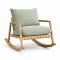 Silla mecedora de madera con cojines de lino verde claro