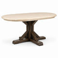 Mesa de comedor ovalada de mármol travertino y nogal