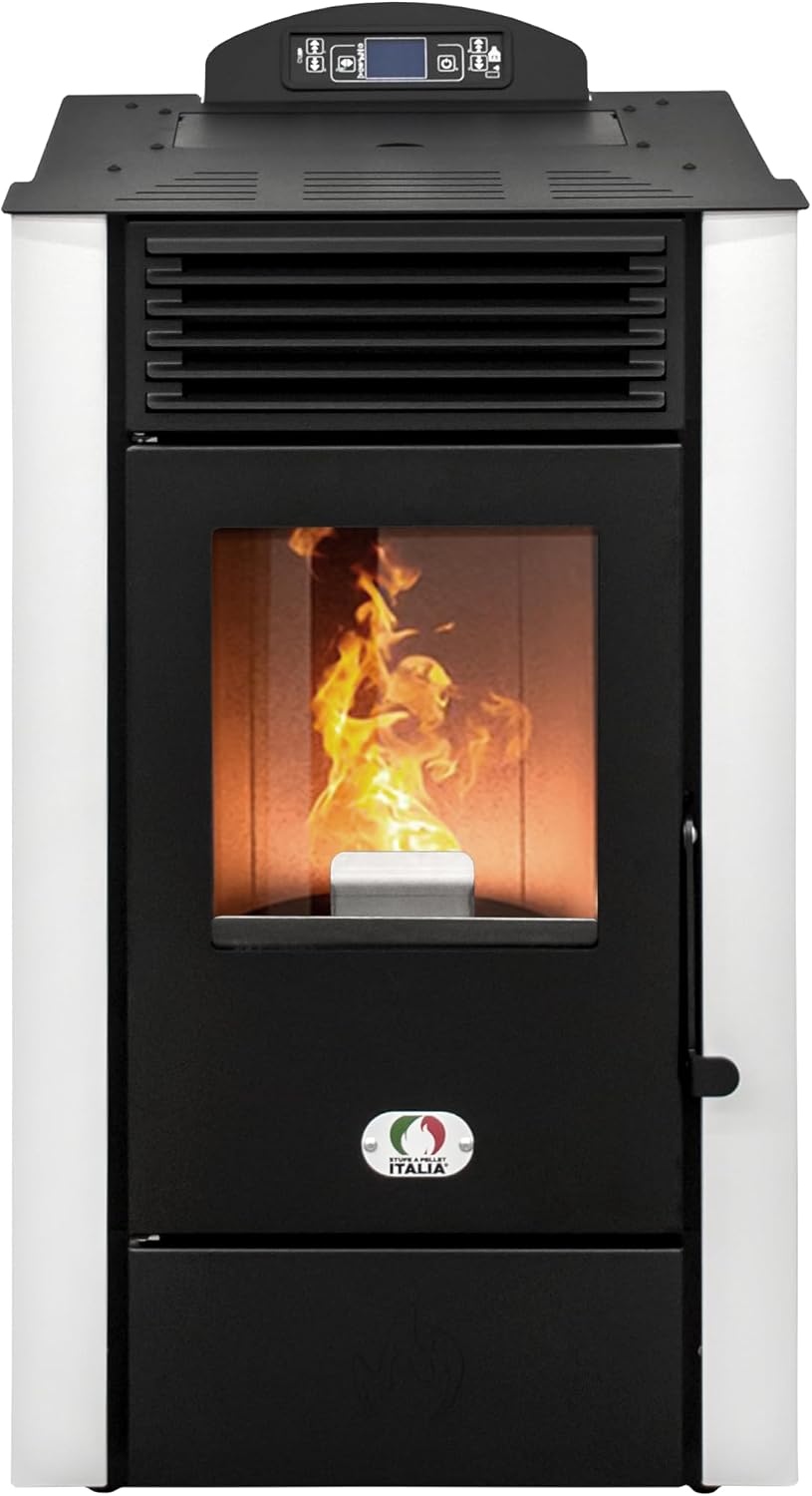 STUFE A PELLET ITALIA Calefacción de pellet, Alaska 9kw - Certificado 5 estrellas - Eficiencia 92%, calienta 80m², 5 velocidades y potencias