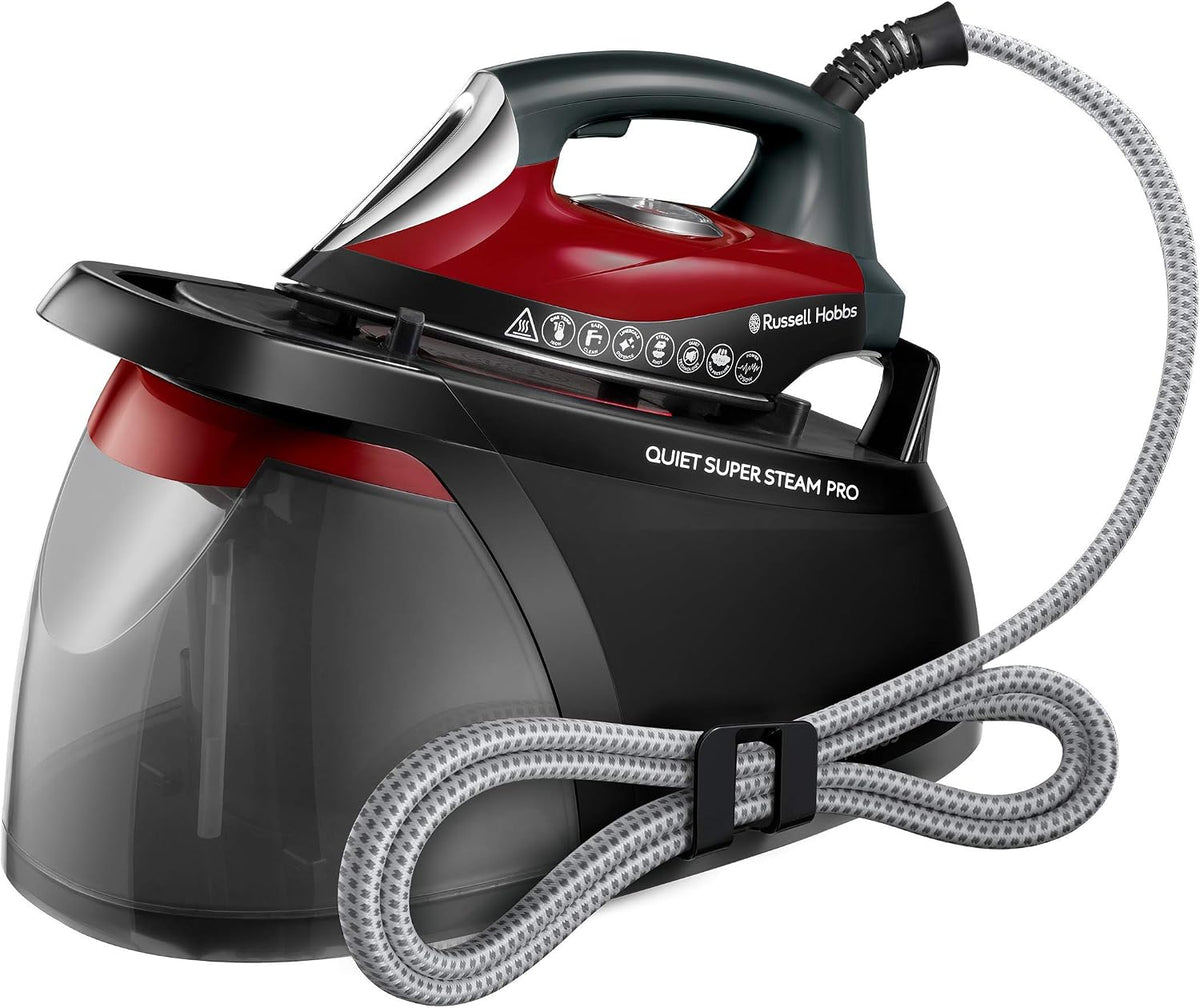 Centros de planchado Russell Hobbs, Centro de Planchado Quiet Super Steam Pro - 2750 W, Suela Cerámica, Tecnología One Temperature, Presión 8 Bares