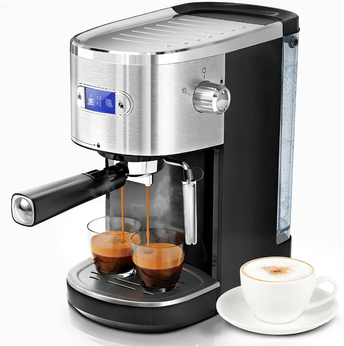 Cafeteras individual Máquina de café espresso semiautomática de 20 barras, cafetera profesional con espumador de leche y tanque de agua extraíble de