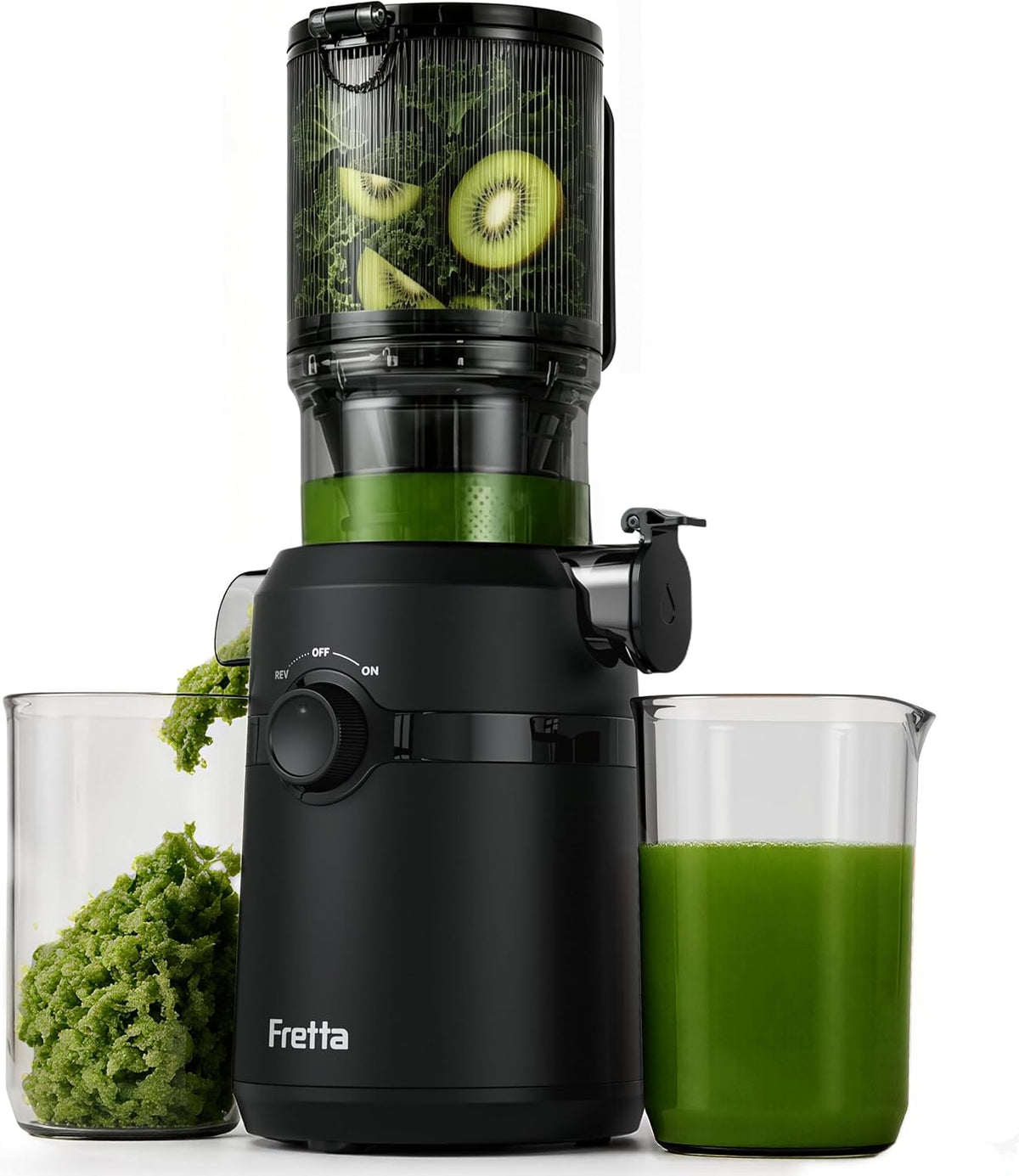 Fretta Licuadoras Single Auger, Extractor de Zumos y Verduras, Apertura de 108MM y Capacidad de 1L, Licuadora Prensado en Frio para Verduras Frutas