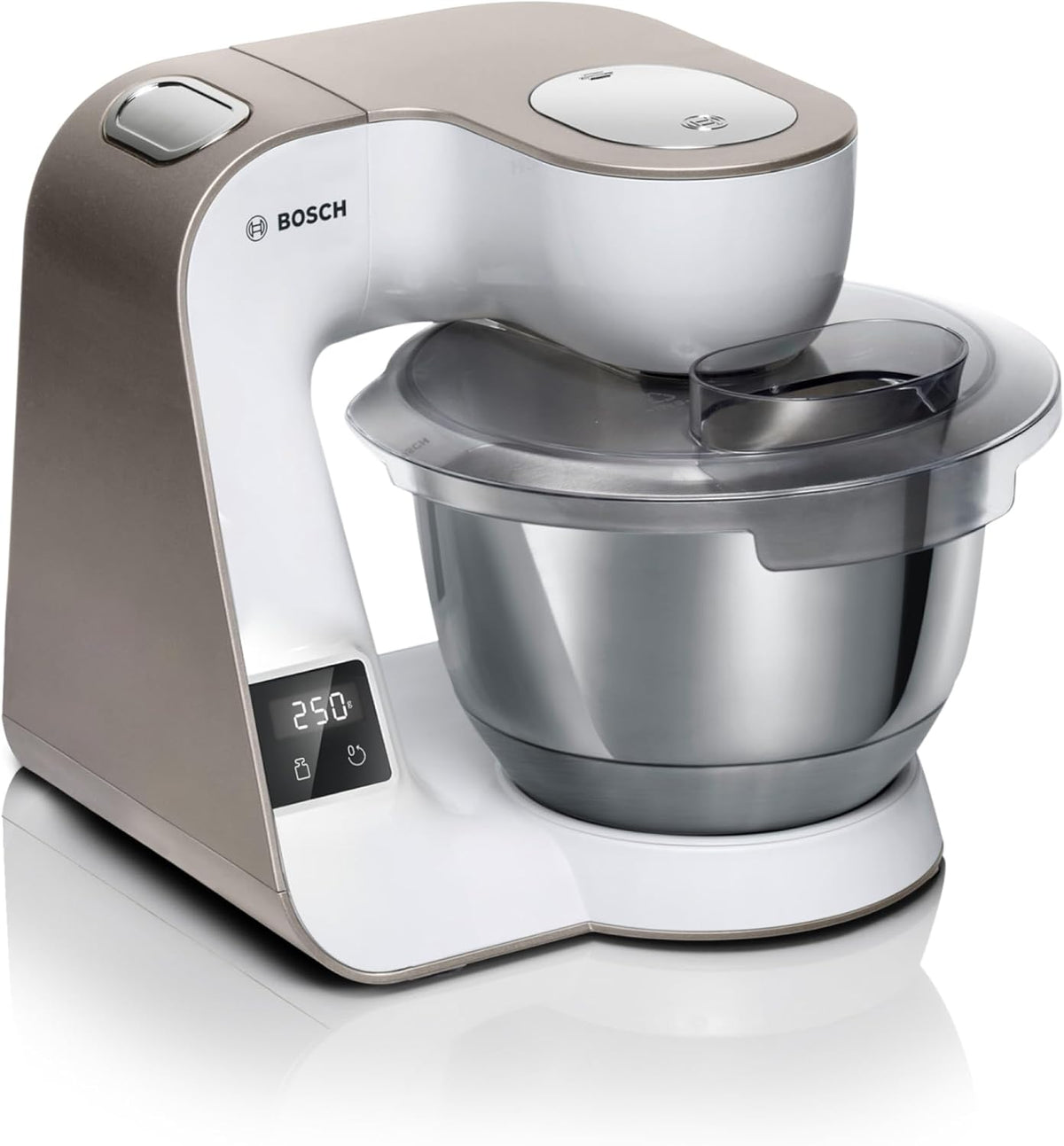 Robots de cocina Bosch, Robot de cocina con báscula, MUM 5, 1000 W, Cuenco de acero inoxidable (3.9 L), Juego profesional de pastelería, Blanco