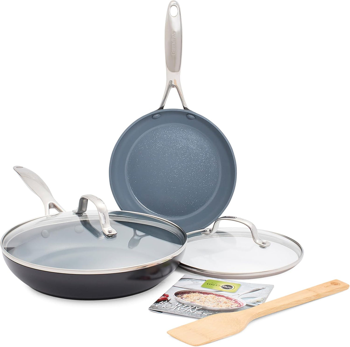 GreenPan Juegos de sarten, Valencia Pro Set de sartenes con tapa, anodizado duro, para cocinas de inducción, cerámica segura y saludable